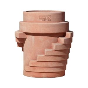 Designový terakotový květináč Circle Rings s plastickým reliéfem