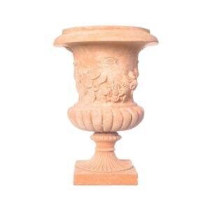 terakotová kalichová váza zdobená s podstavcem