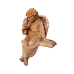 terakotová socha sedícího anděla s ptáčkem