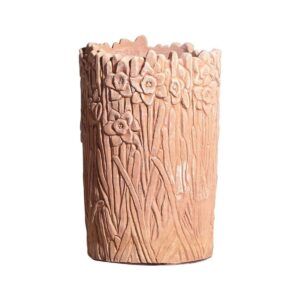 Terakotový obal na květináč Narcisi s reliéfem květin