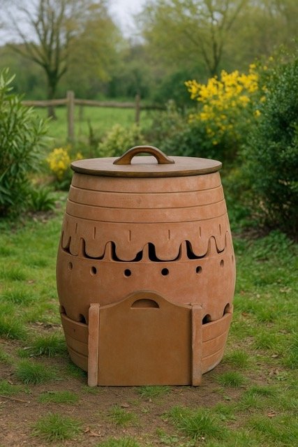 Terakotový kompostér v zahradě